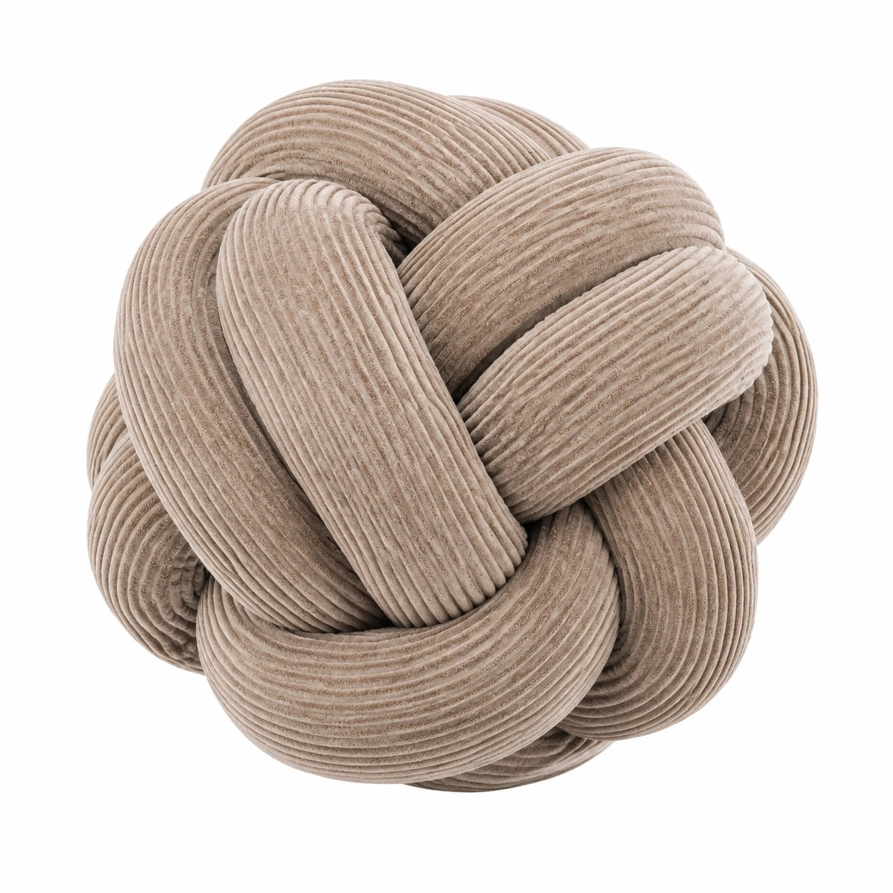 Cuscino decorativo annodato 35 cm in velluto a coste beige - rotondo morbido