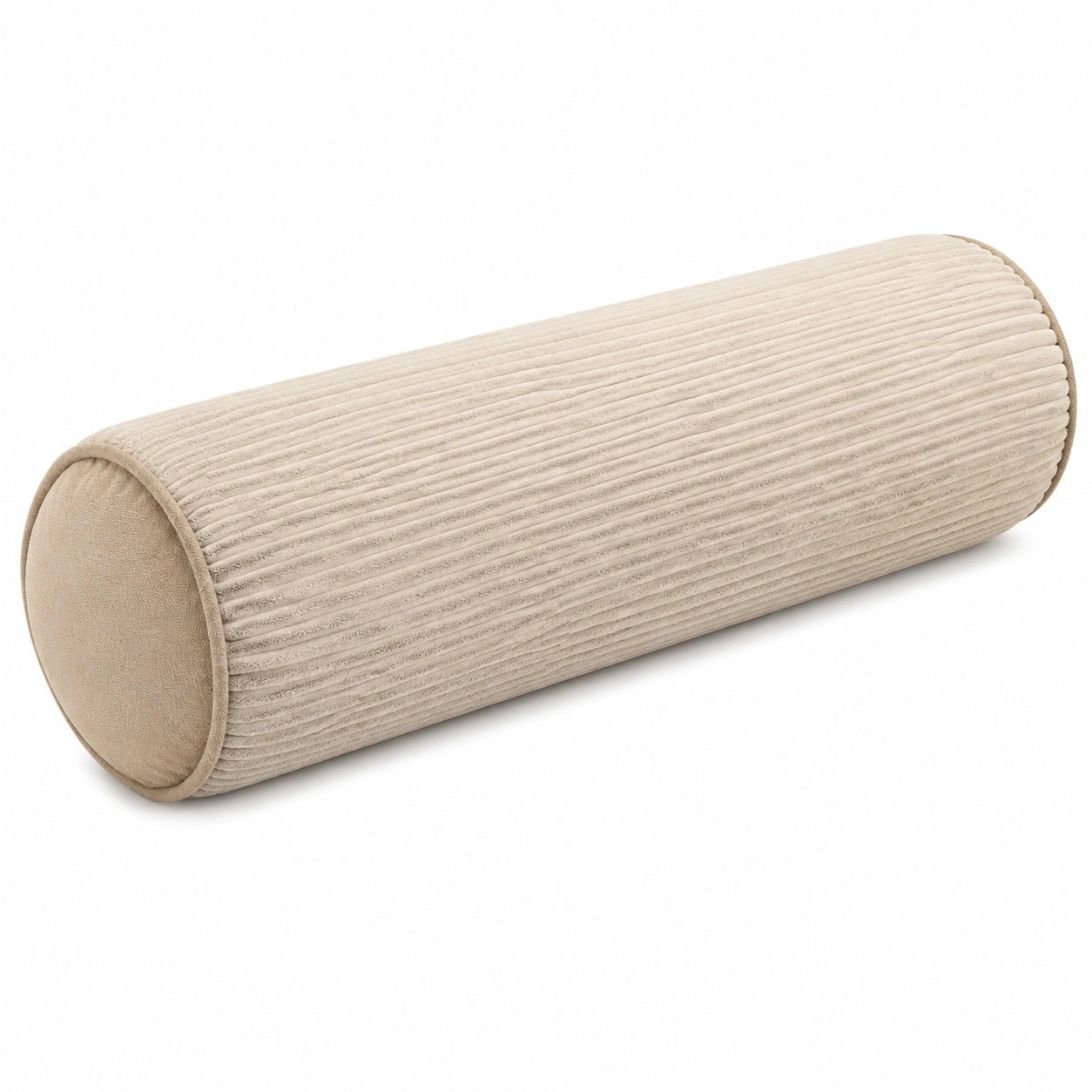 Cuscino cilindrico 18 x 55 cm in tessuto a coste beige - supporto decorativo
