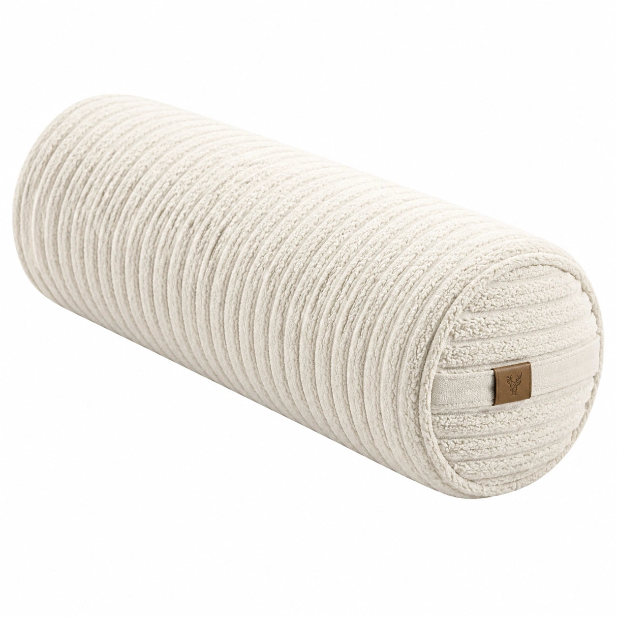Cuscino cilindrico 20 x 60 cm in poliestere avorio a coste per divano e letto