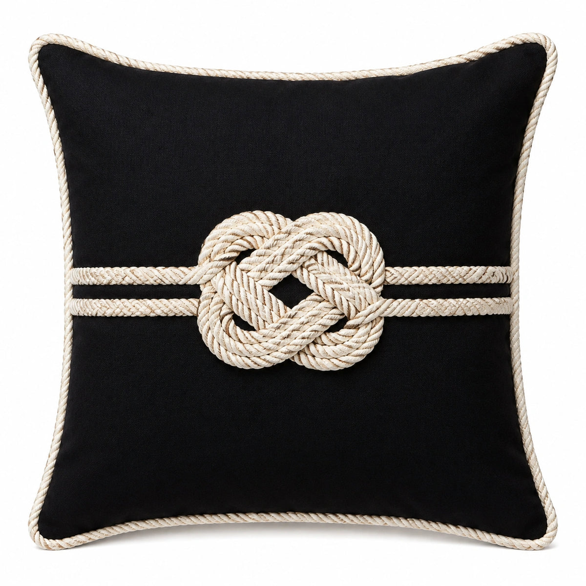 Cuscino decorativo quadrato 45 x 45 cm in tessuto nero con cordoncino stile nautico