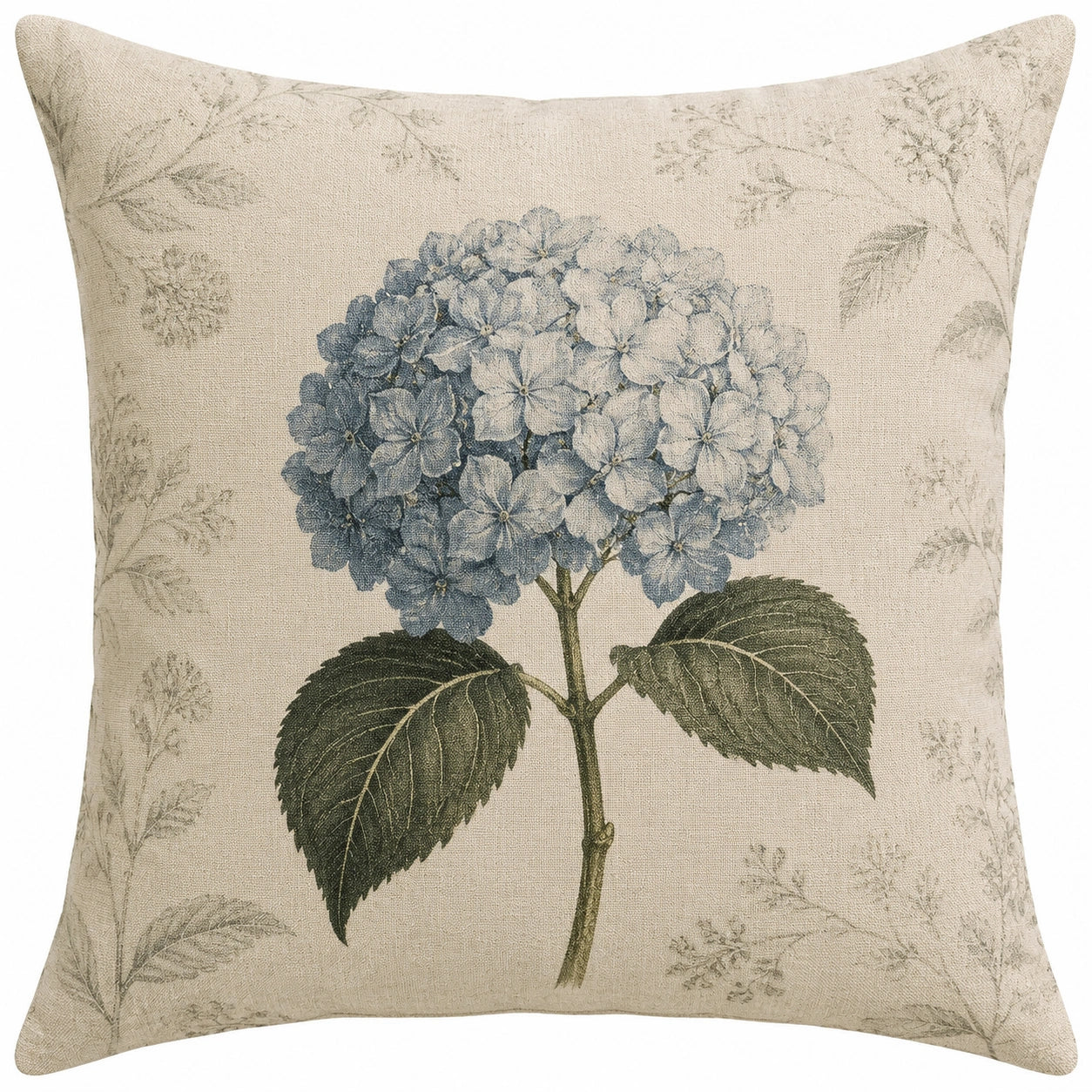 Cuscino decorativo quadrato 45 cm beige e blu con motivo floreale in tessuto stile botanico