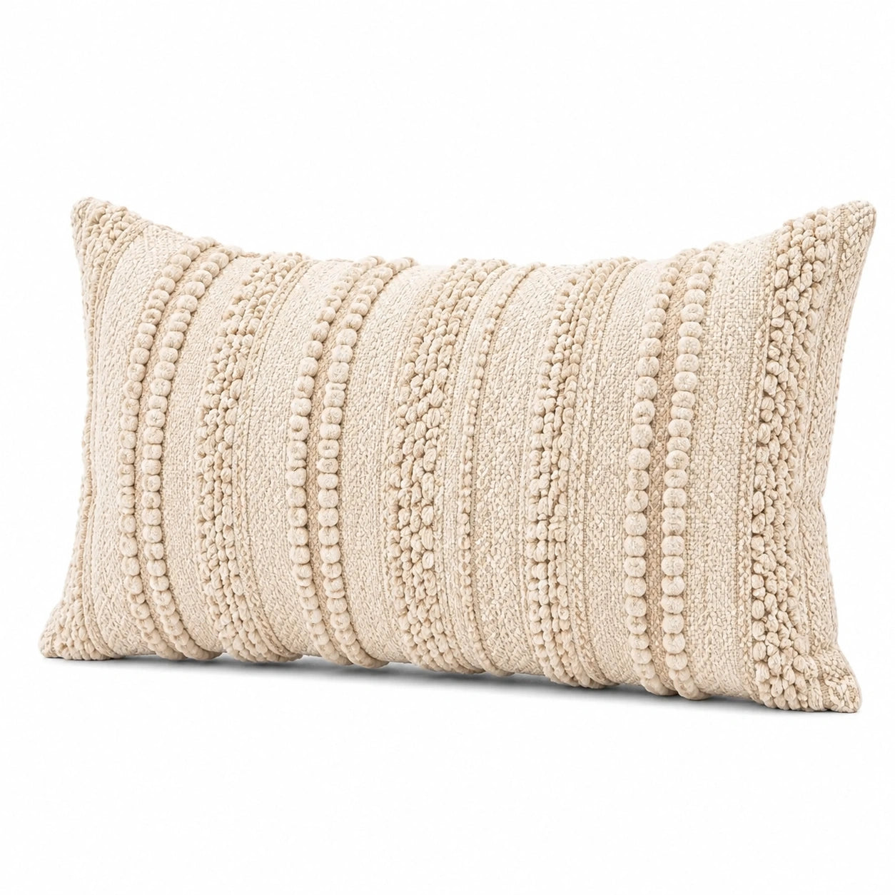 Cuscino decorativo 50 x 30 cm in tessuto beige con texture in rilievo stile boho