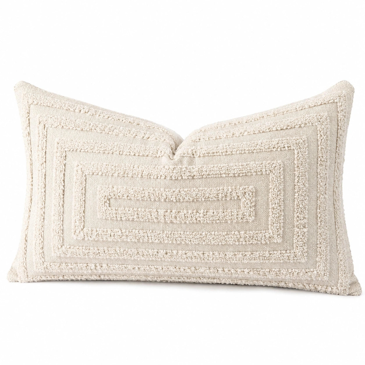 Cuscino decorativo 50 x 30 cm beige in tessuto con motivo geometrico testurizzato