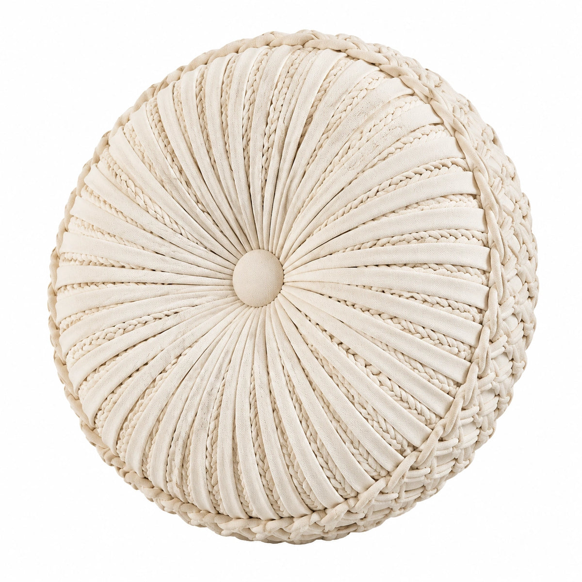 Cuscino decorativo rotondo 45 cm in tessuto crema - lavorazione intrecciata