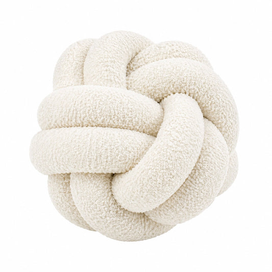 Cuscino decorativo rotondo diametro 35 cm in tessuto bouclé avorio - annodato morbido