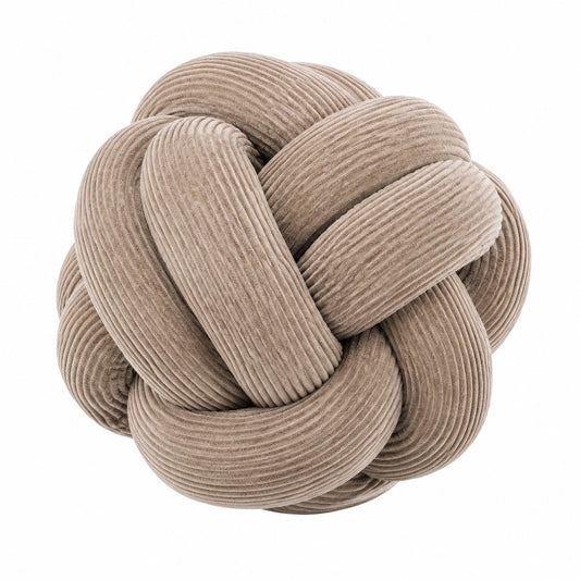 Cuscino decorativo annodato 35 cm in velluto a coste beige - rotondo morbido
