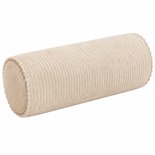 Cuscino cilindrico 20 x 50 cm in velluto a coste beige per divano - stile moderno