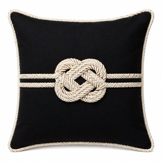 Cuscino decorativo quadrato 45 x 45 cm in tessuto nero con cordoncino stile nautico