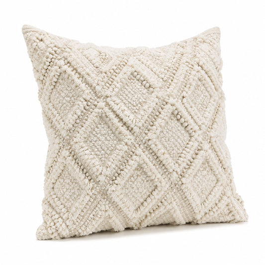 Cuscino decorativo quadrato 45 x 45 cm in tessuto avorio - trama boho in rilievo