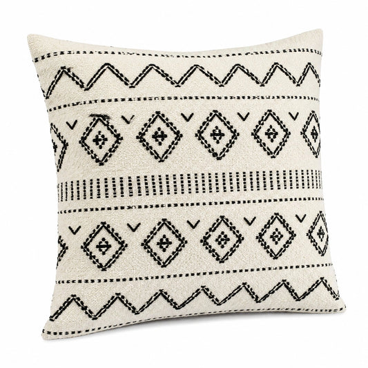 Cuscino decorativo quadrato 45 cm in tessuto crema e nero per divano stile geometrico