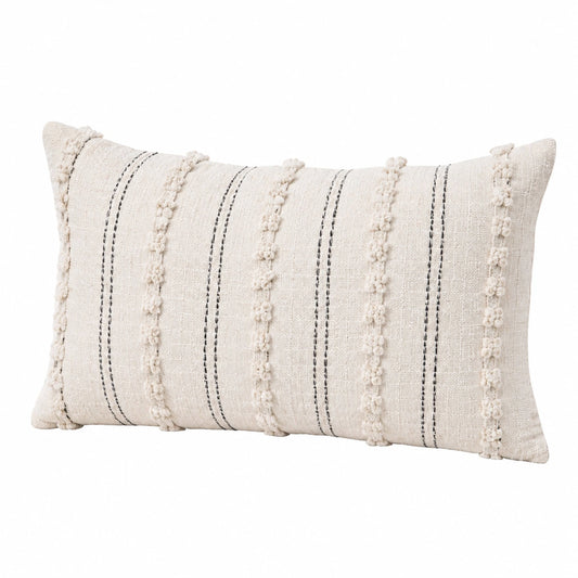 Cuscino decorativo rettangolare 50 x 30 cm in tessuto avorio e nero per divano stile boho