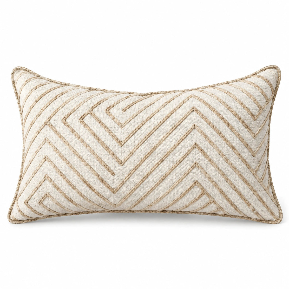 Cuscino decorativo rettangolare 50 x 30 cm in tessuto avorio con ricamo geometrico