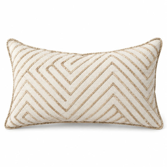 Cuscino decorativo rettangolare 50 x 30 cm in tessuto avorio con ricamo geometrico