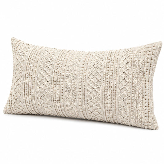 Cuscino decorativo rettangolare 50 x 30 cm in cotone avorio per divano stile boho