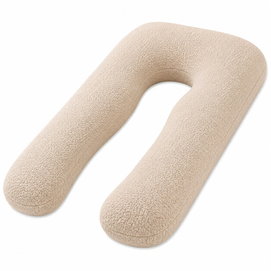 Cuscino gravidanza a U 140 cm in tessuto bouclé beige per riposo e sostegno