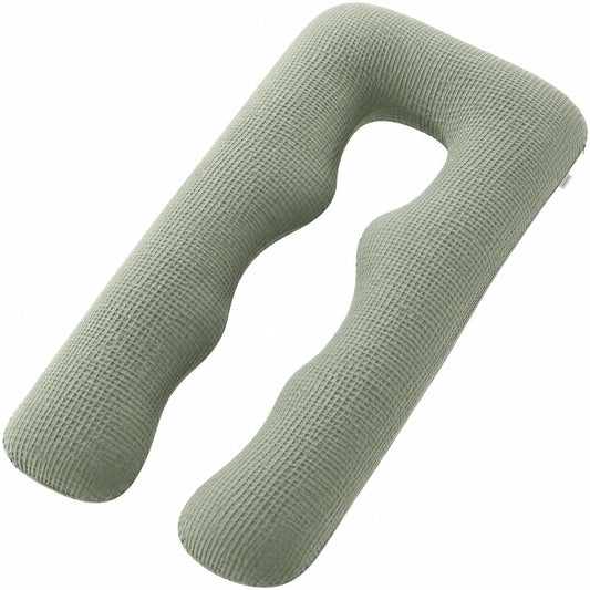 Cuscino gravidanza a U 140 cm in tessuto verde salvia con supporto per il corpo