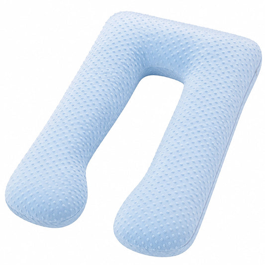 Cuscino gravidanza a U 140 cm in tessuto azzurro goffrato per supporto corpo