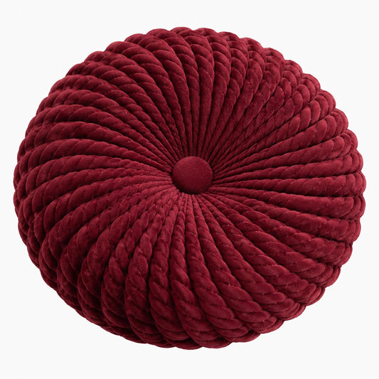Cuscino decorativo rotondo 45 cm in velluto rosso bordeaux intrecciato