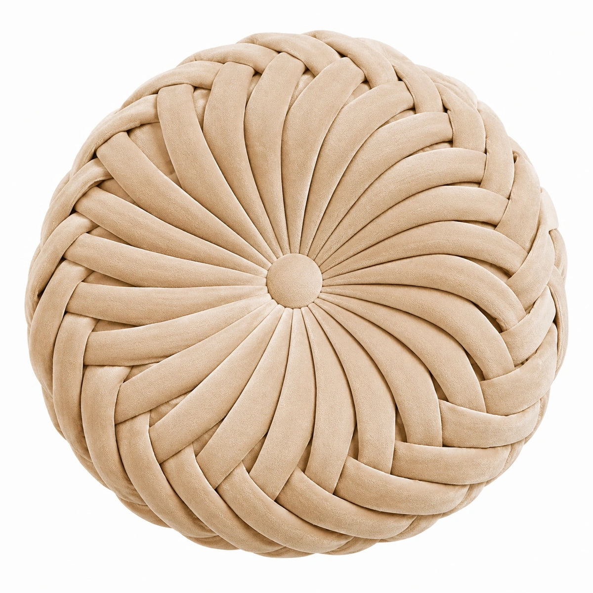Cuscino decorativo rotondo 45 cm in tessuto effetto velluto beige intrecciato