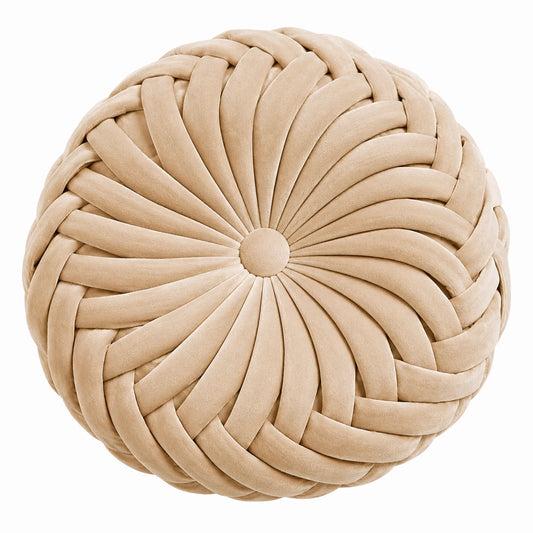Cuscino decorativo rotondo 45 cm in tessuto effetto velluto beige intrecciato