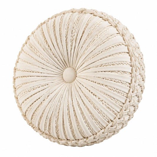 Cuscino decorativo rotondo 45 cm in tessuto crema - lavorazione intrecciata
