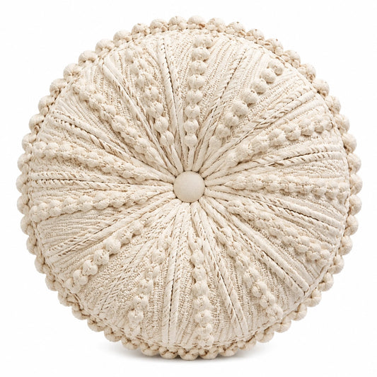 Cuscino decorativo rotondo 45 cm in tessuto avorio stile boho