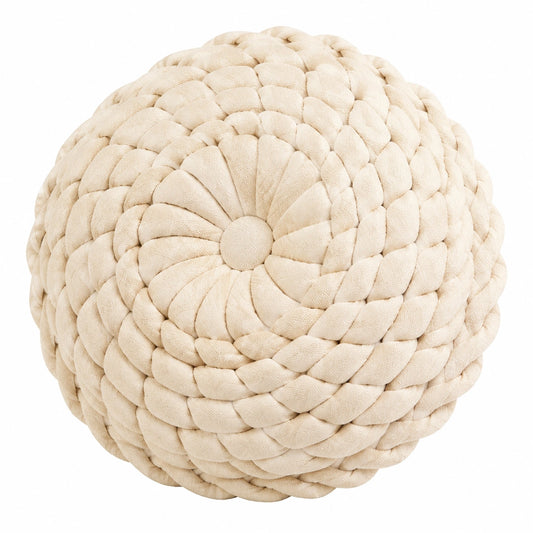 Cuscino rotondo diametro 45 cm in cotone beige intrecciato per seduta stile boho